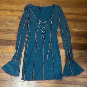 Shein lace up top stitched bodycon dress